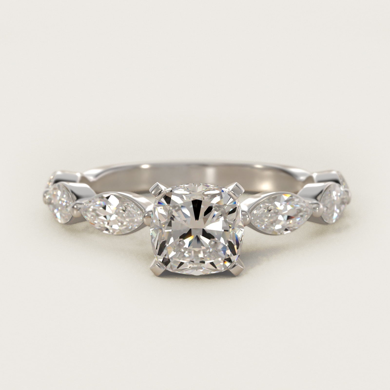 East West Marquise Cut Side Stone Diamond Engagement Ring In Platinum By James Allen - Cushion Center