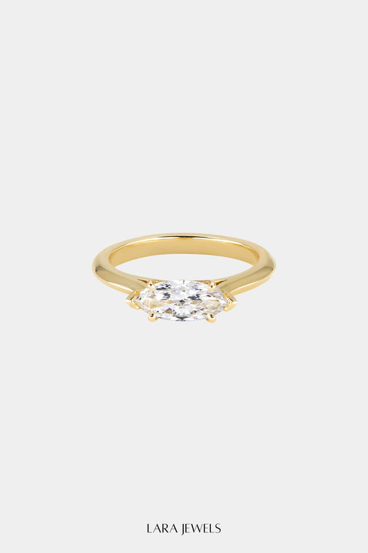 East West Marquise Diamond Ring 18K Gold - Front view