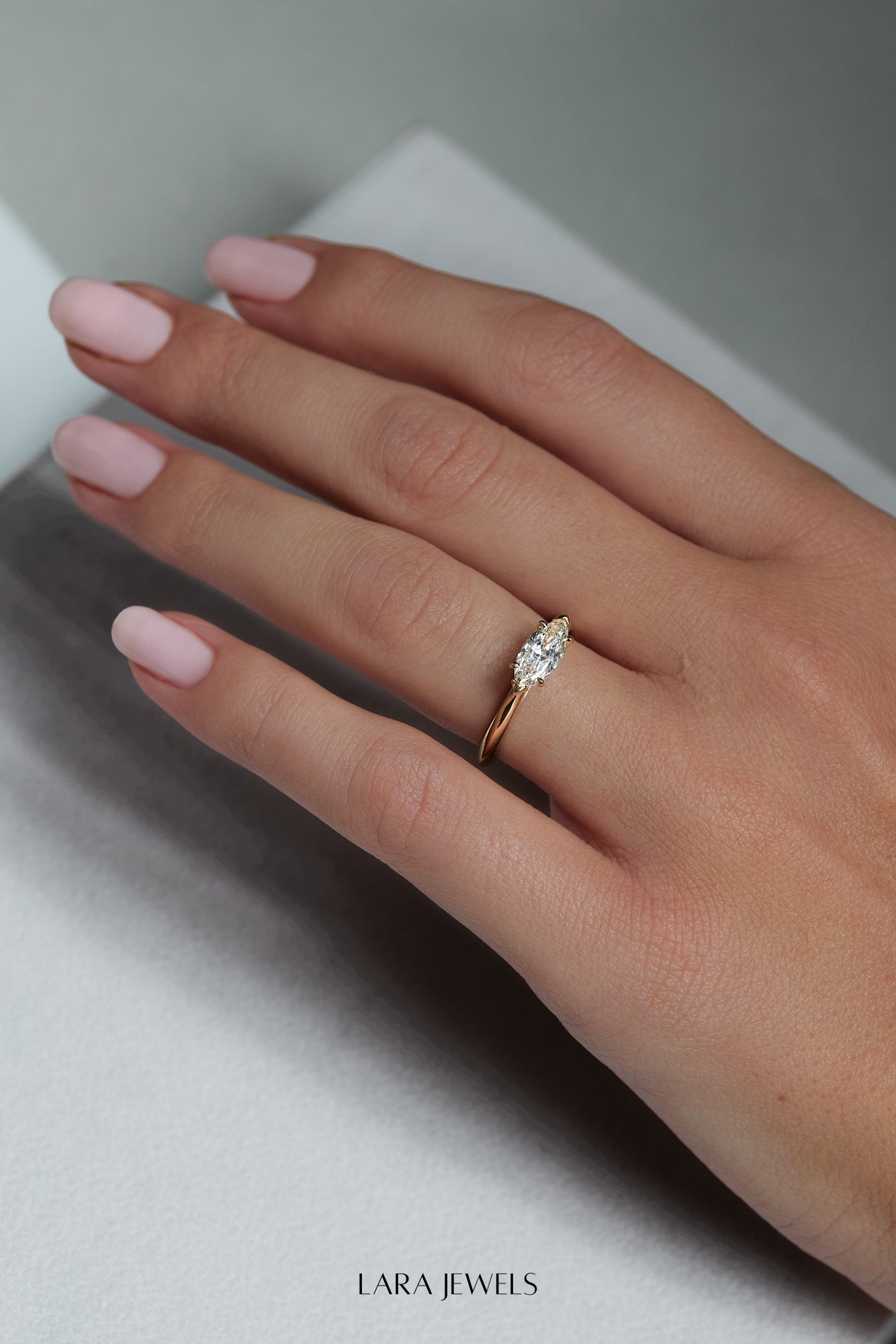 East West Marquise Diamond Ring 18K Gold - Side view