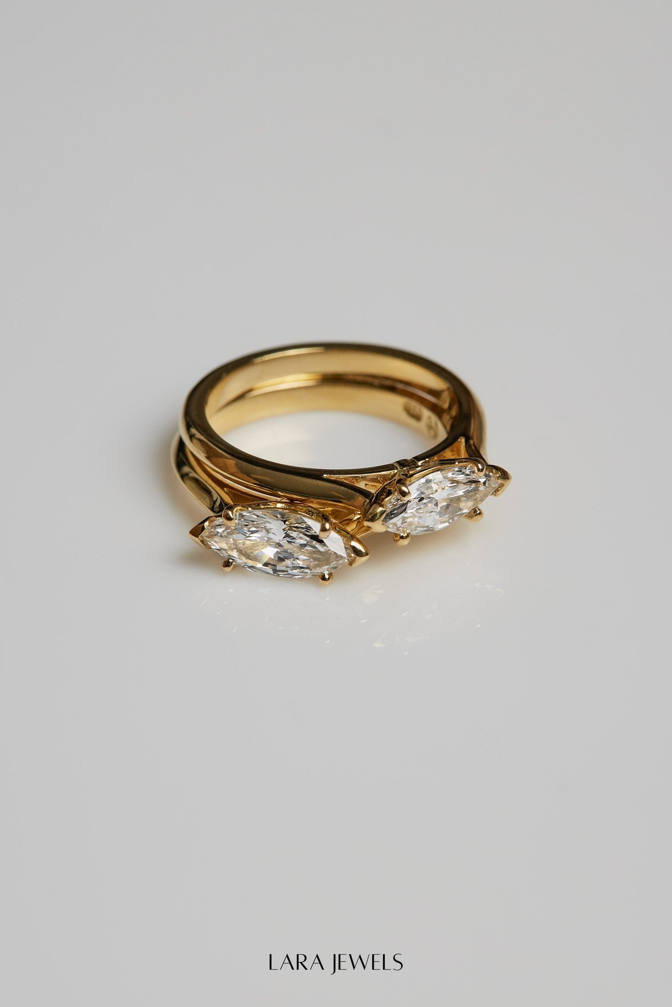 East West Marquise Diamond Ring 18K Gold - Back view