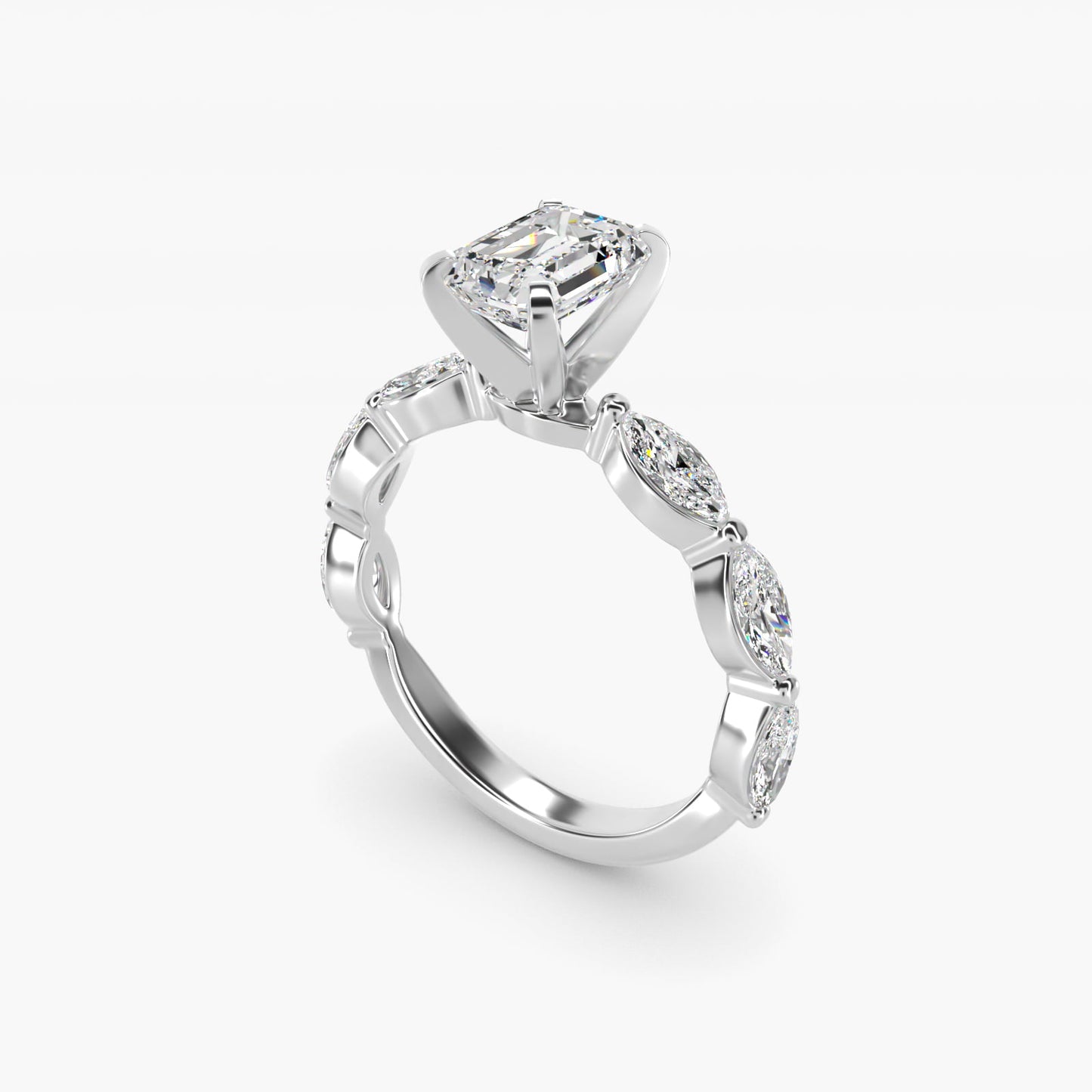 East West Marquise Cut Side Stone Diamond Engagement Ring In 14K White Gold By James Allen - Emerald Center