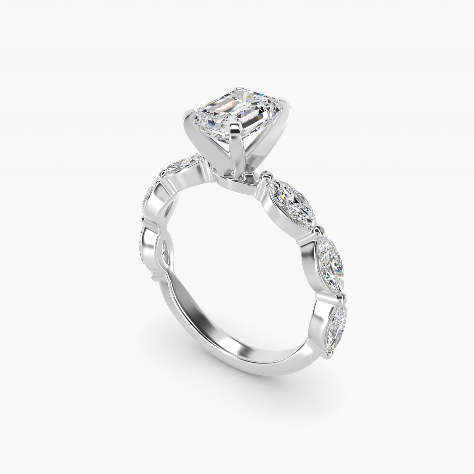 East West Marquise Cut Side Stone Diamond Engagement Ring In 18k White Gold By James Allen - Emerald Center