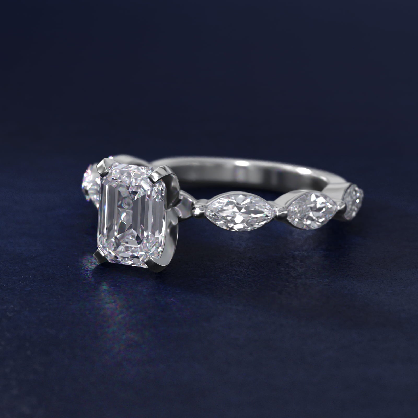 East West Marquise Cut Side Stone Diamond Engagement Ring In 18k White Gold By James Allen - Emerald Center
