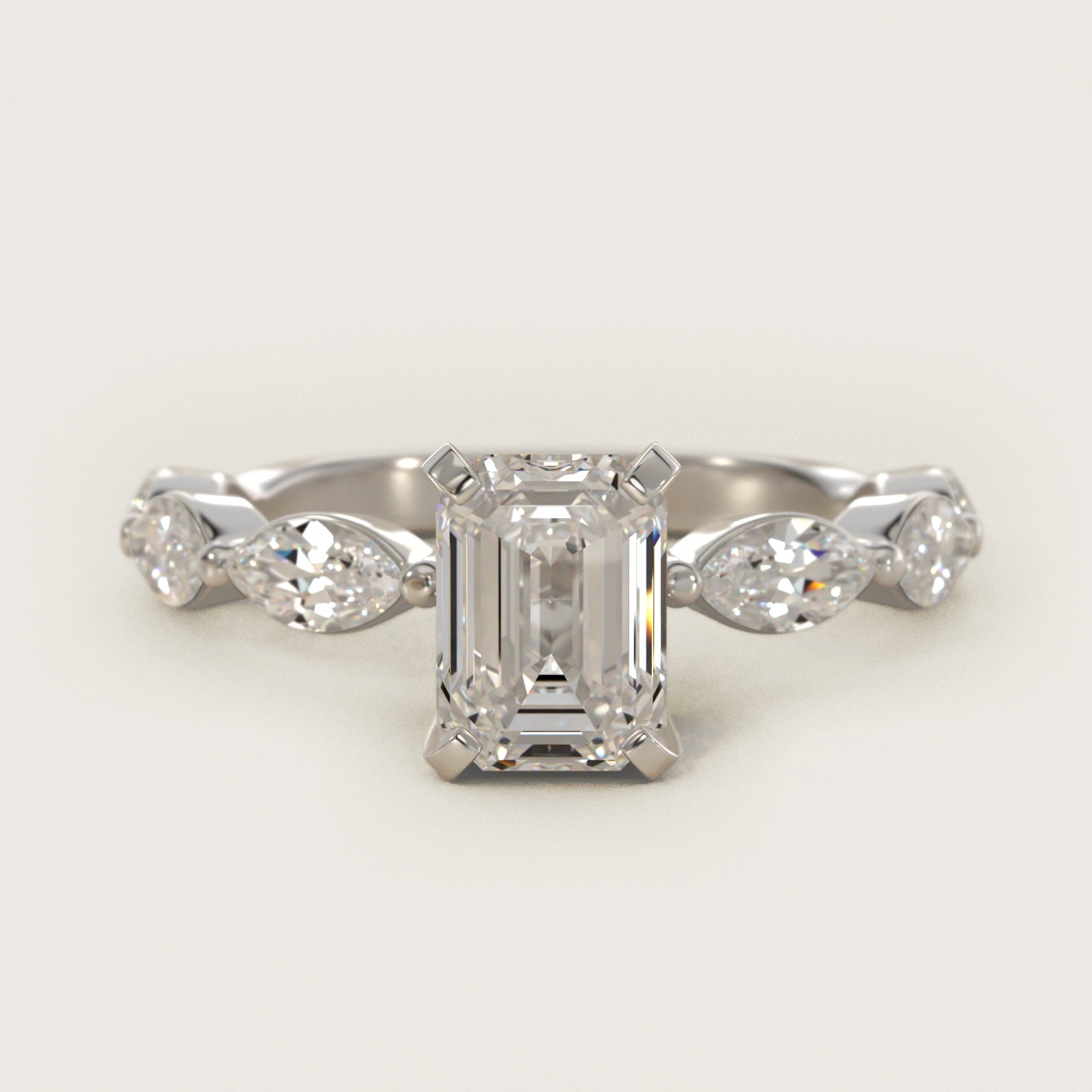 East West Marquise Cut Side Stone Diamond Engagement Ring In 18k White Gold By James Allen - Emerald Center