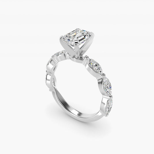 East West Marquise Cut Side Stone Diamond Engagement Ring In Platinum By James Allen - Emerald Center