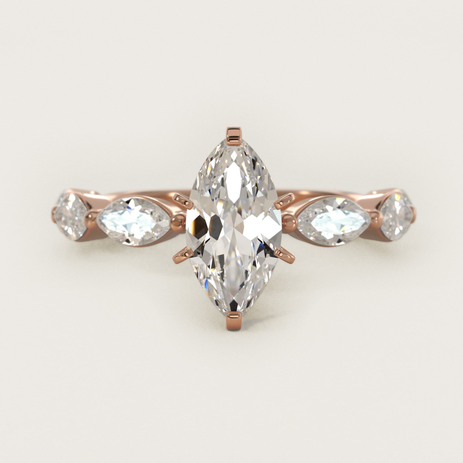East West Marquise Cut Side Stone Diamond Engagement Ring In 18k Rose Gold By James Allen - Marquise Center