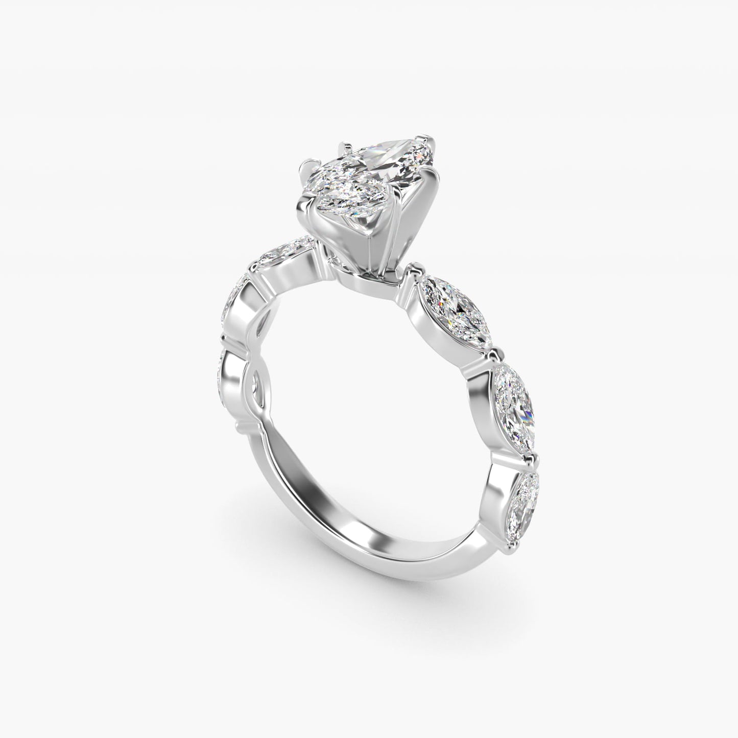 East West Marquise Cut Side Stone Diamond Engagement Ring In 14K White Gold By James Allen - Marquise Center