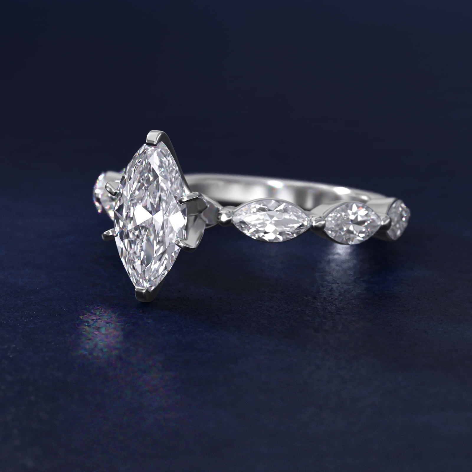 East West Marquise Cut Side Stone Diamond Engagement Ring In 14K White Gold By James Allen - Marquise Center