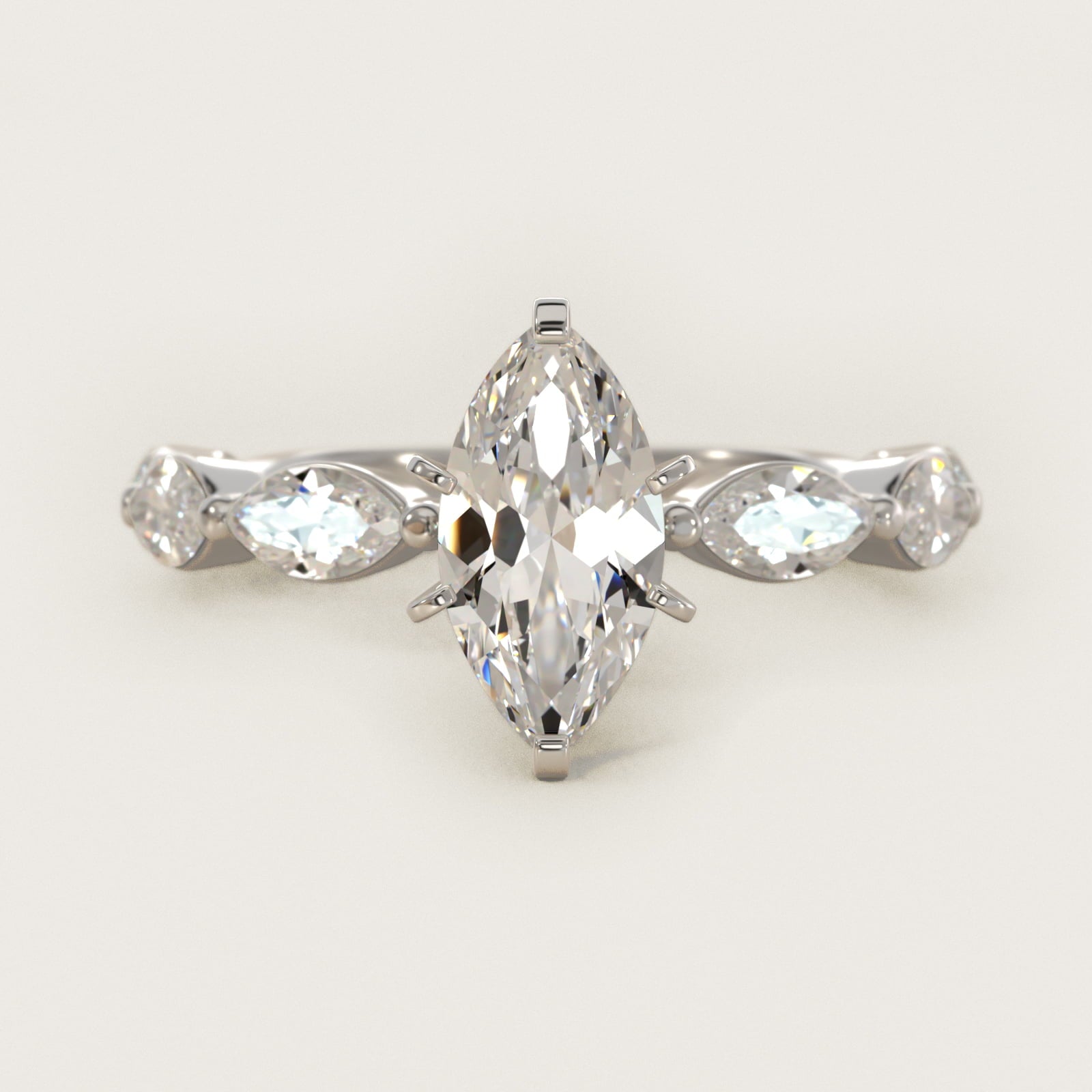 East West Marquise Cut Side Stone Diamond Engagement Ring In 18k White Gold By James Allen - Marquise Center