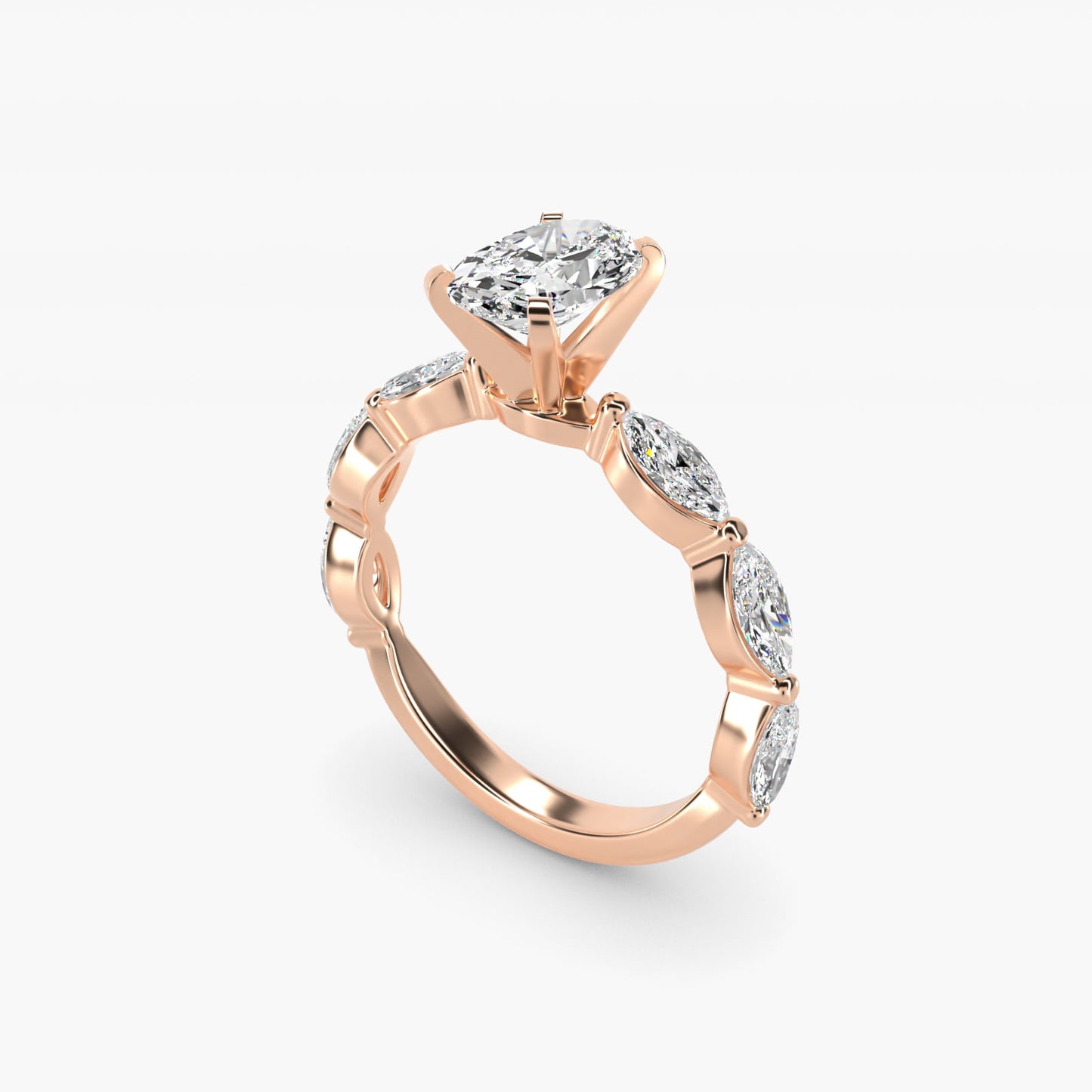 East West Marquise Cut Side Stone Diamond Engagement Ring In 18k Rose Gold By James Allen - Oval Center
