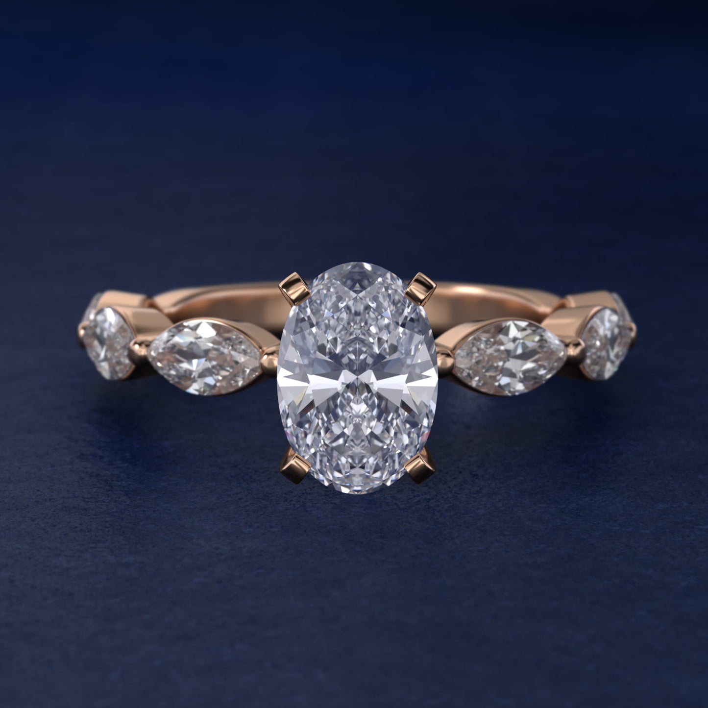 East West Marquise Cut Side Stone Diamond Engagement Ring In 18k Rose Gold By James Allen - Oval Center