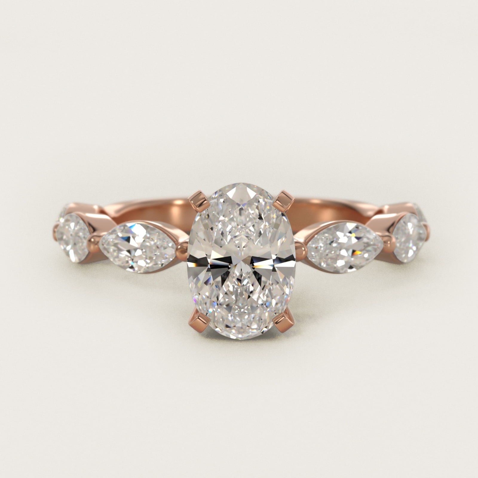 East West Marquise Cut Side Stone Diamond Engagement Ring In 14K Rose Gold By James Allen - Oval Center