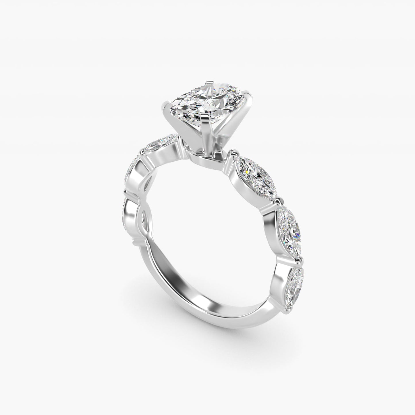 East West Marquise Cut Side Stone Diamond Engagement Ring In 14K White Gold By James Allen - Oval Center