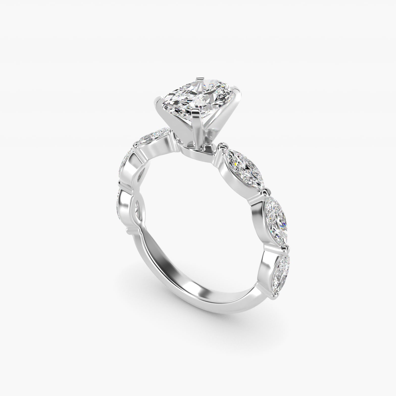 East West Marquise Cut Side Stone Diamond Engagement Ring In 14K White Gold By James Allen - Oval Center