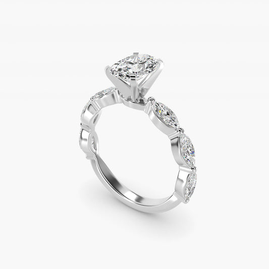 East West Marquise Cut Side Stone Diamond Engagement Ring In 18k White Gold By James Allen - Oval Center