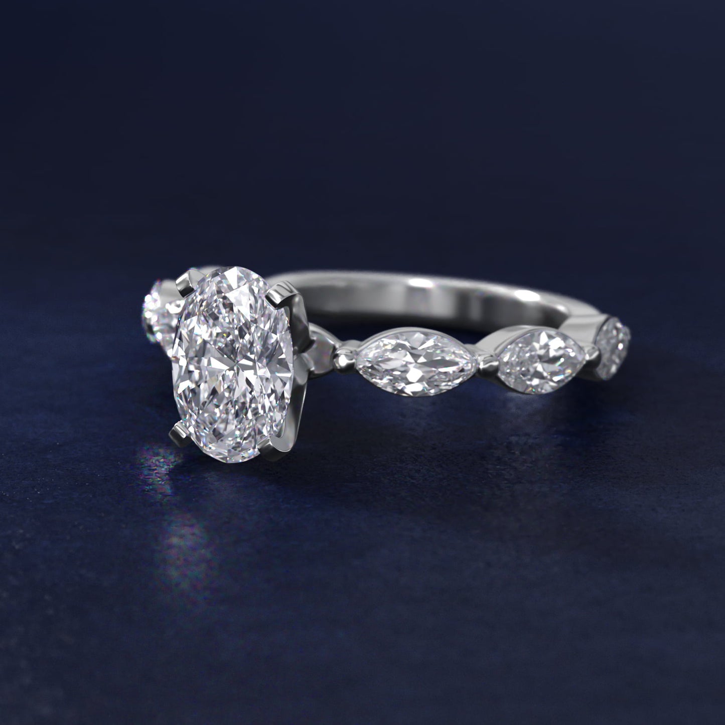 East West Marquise Cut Side Stone Diamond Engagement Ring In 14K White Gold By James Allen - Oval Center