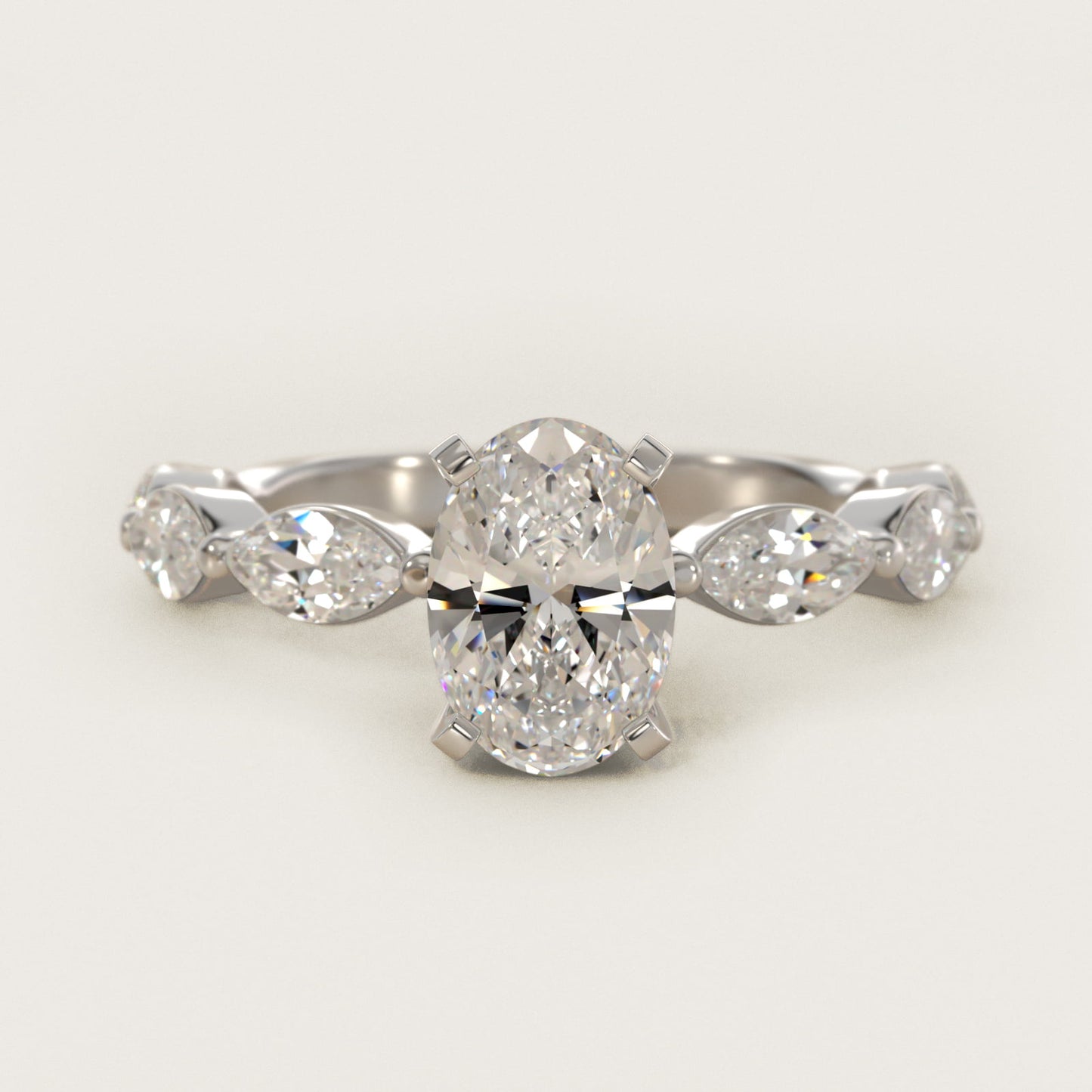 East West Marquise Cut Side Stone Diamond Engagement Ring In 14K White Gold By James Allen - Oval Center