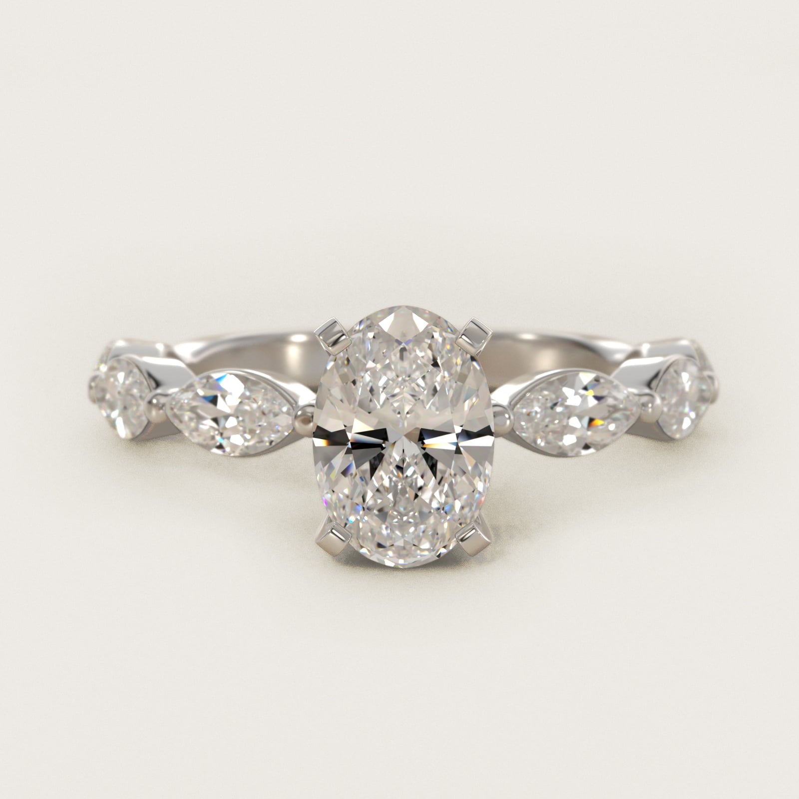 East West Marquise Cut Side Stone Diamond Engagement Ring In 14K White Gold By James Allen - Oval Center