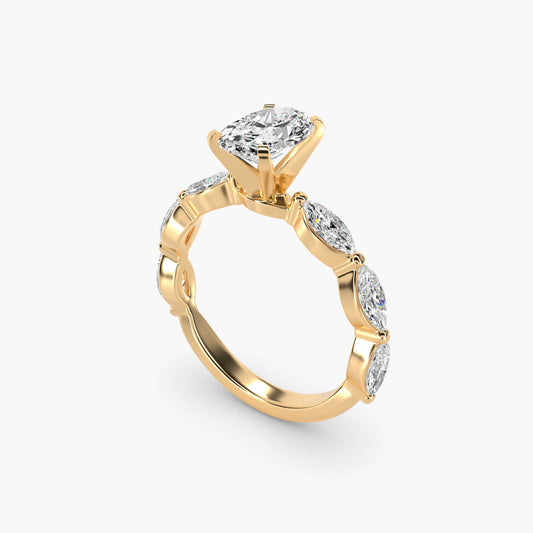 East West Marquise Cut Side Stone Diamond Engagement Ring In 18k Yellow Gold By James Allen - Oval Center