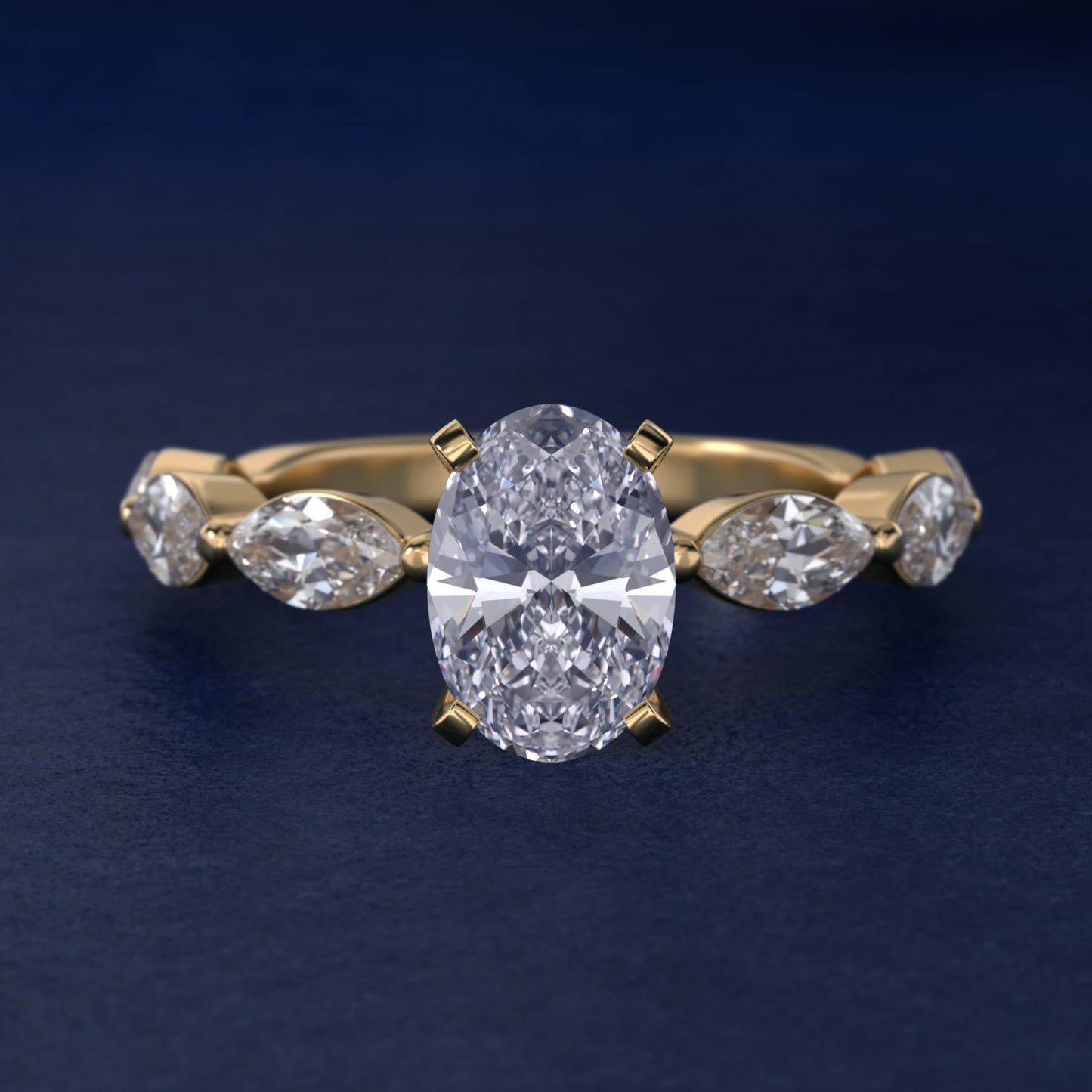 East West Marquise Cut Side Stone Diamond Engagement Ring In 14K Yellow Gold By James Allen - Oval Center