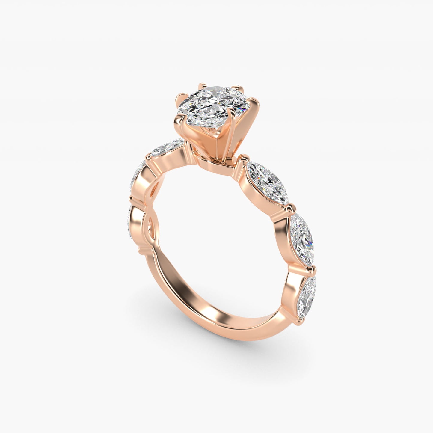 East West Marquise Cut Side Stone Diamond Engagement Ring In 18k Rose Gold By James Allen - Pear Center