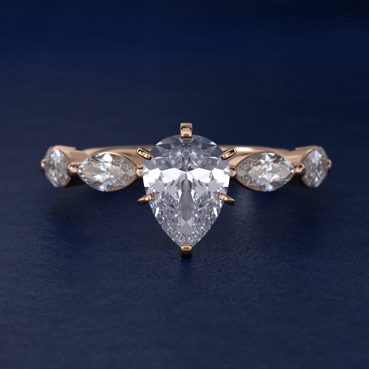 East West Marquise Cut Side Stone Diamond Engagement Ring In 14K Rose Gold By James Allen - Pear Center