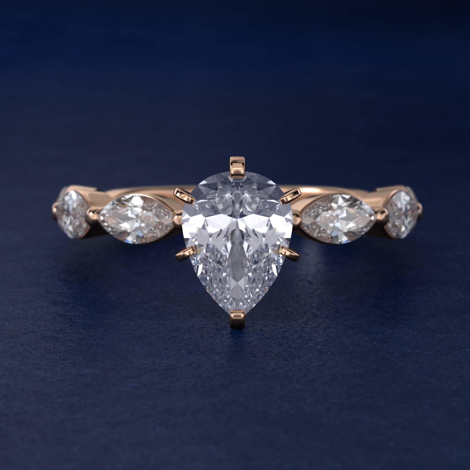 East West Marquise Cut Side Stone Diamond Engagement Ring In 18k Rose Gold By James Allen - Pear Center