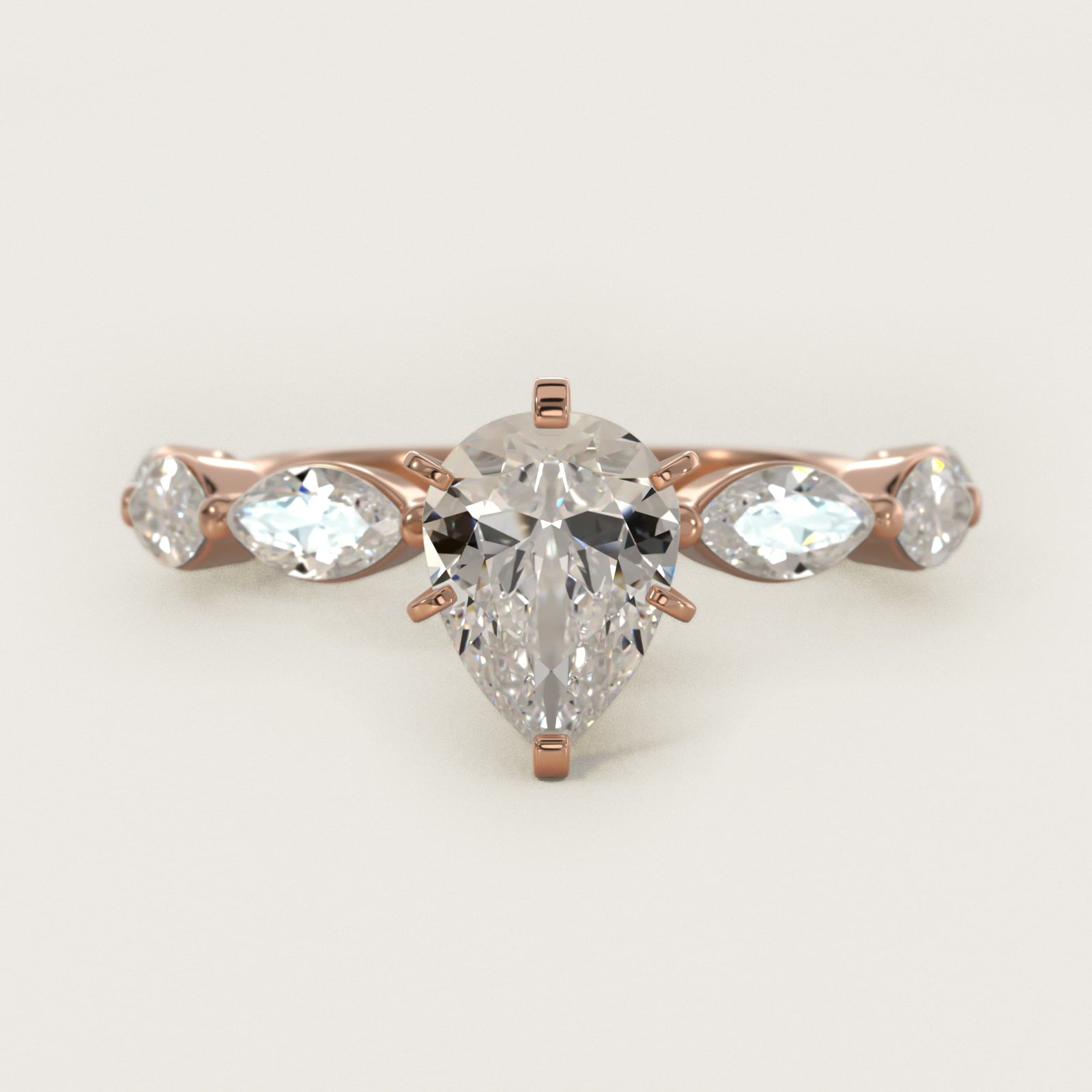 East West Marquise Cut Side Stone Diamond Engagement Ring In 14K Rose Gold By James Allen - Pear Center