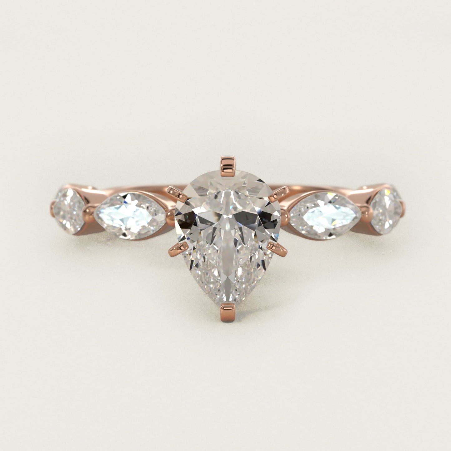 East West Marquise Cut Side Stone Diamond Engagement Ring In 18k Rose Gold By James Allen - Pear Center