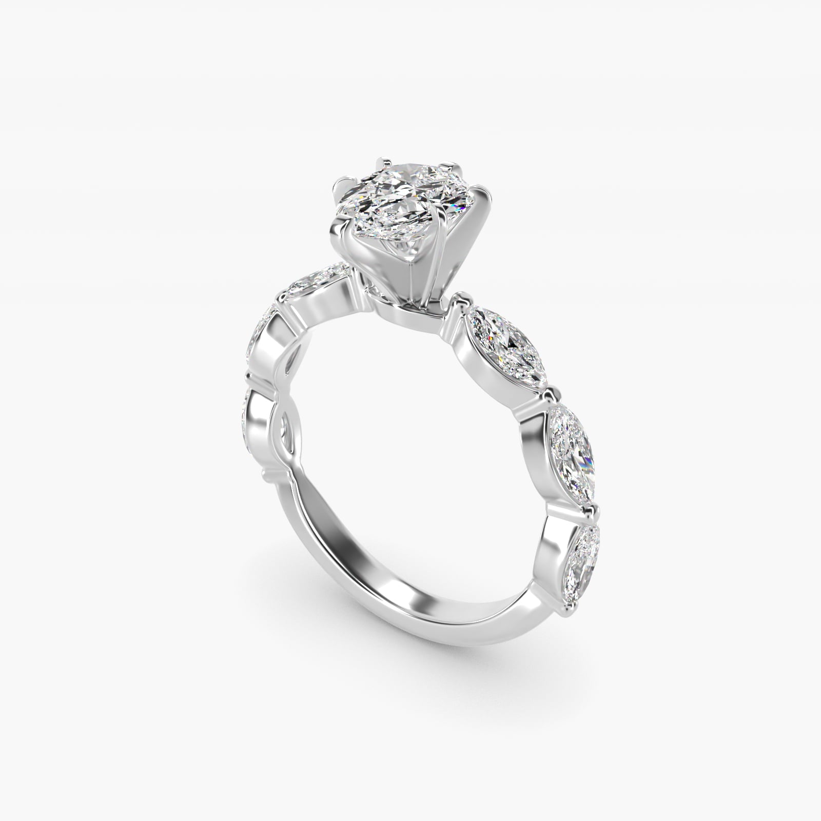 East West Marquise Cut Side Stone Diamond Engagement Ring In 14K White Gold By James Allen - Pear Center