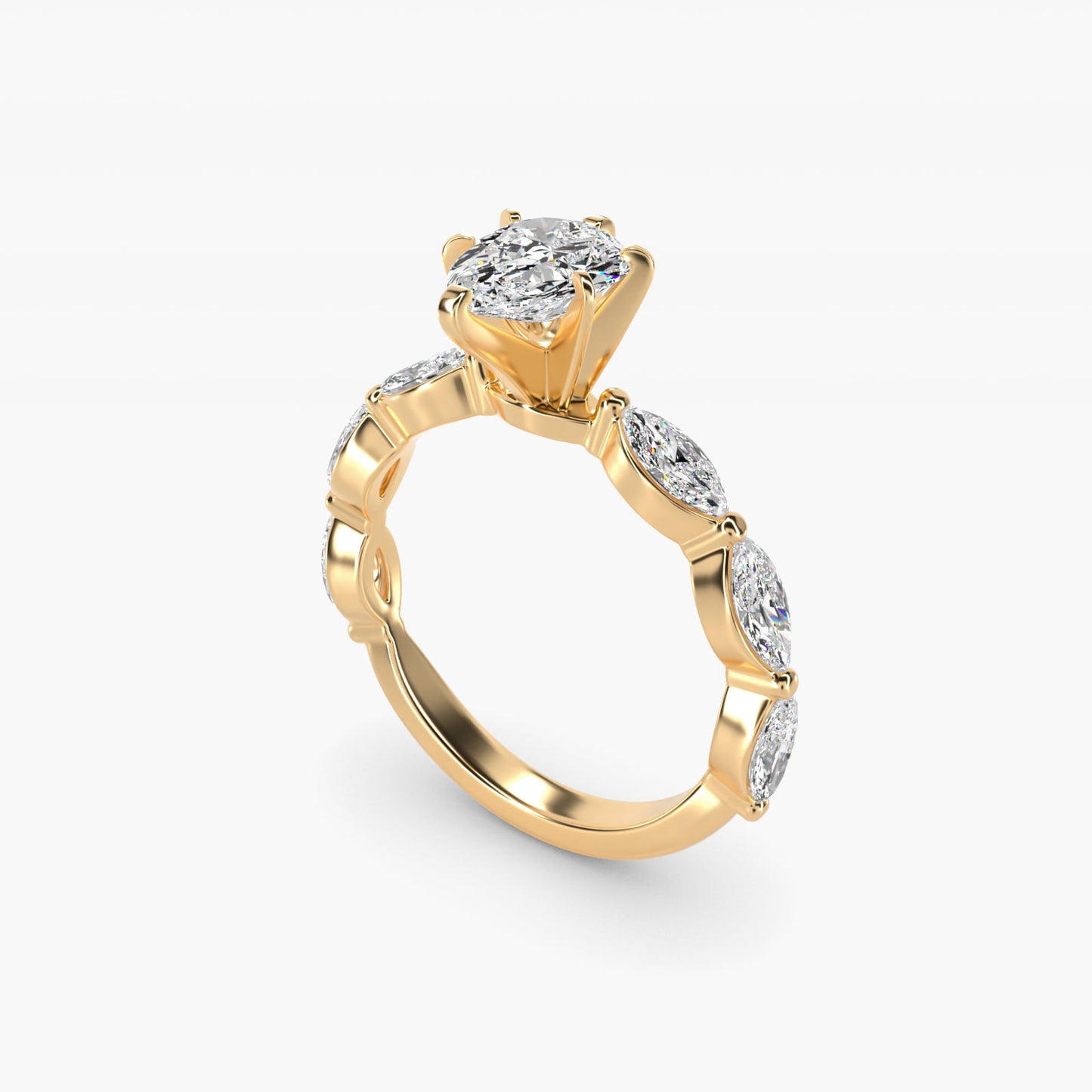 East West Marquise Cut Side Stone Diamond Engagement Ring In 14K Yellow Gold By James Allen - Pear Center
