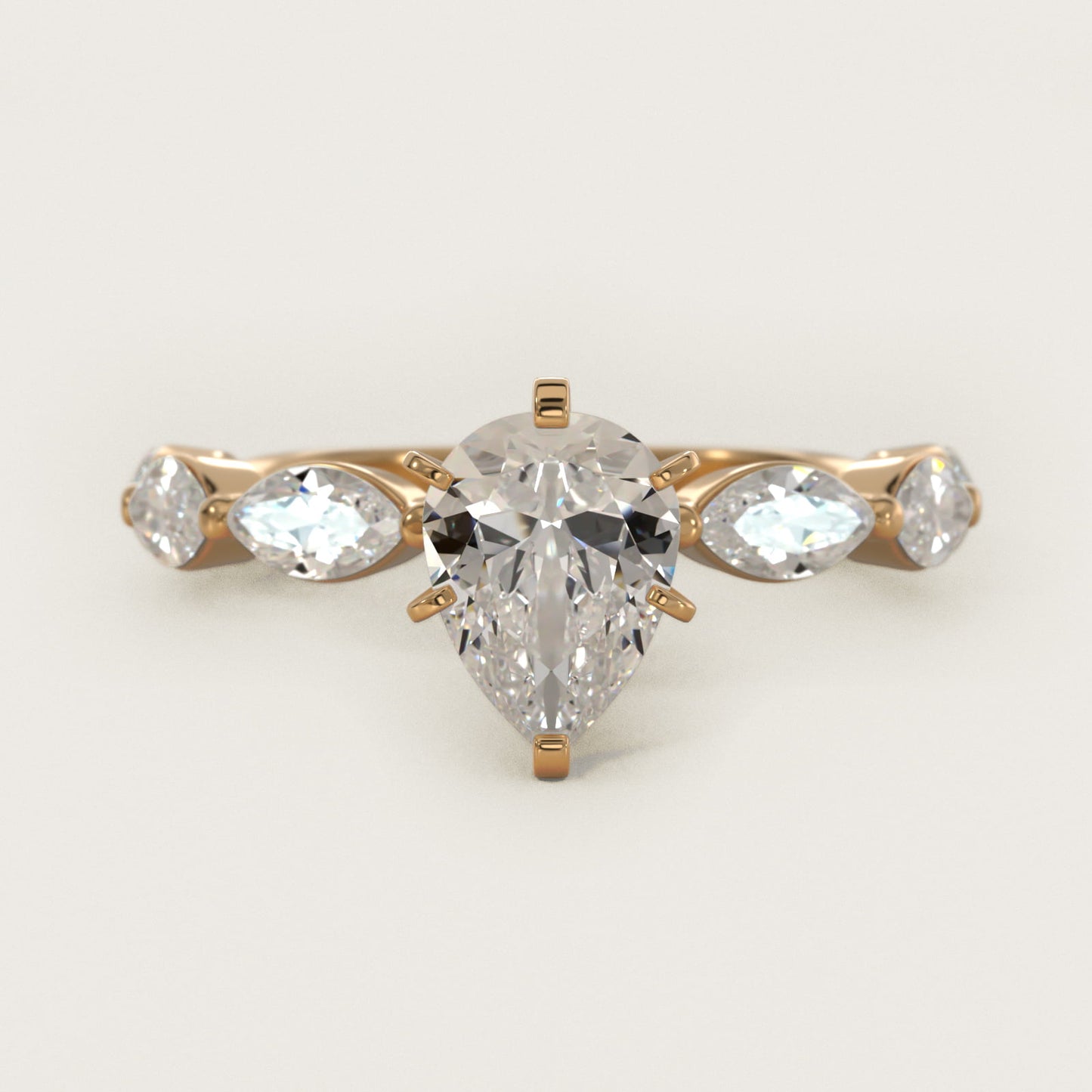 East West Marquise Cut Side Stone Diamond Engagement Ring In 14K Yellow Gold By James Allen - Pear Center