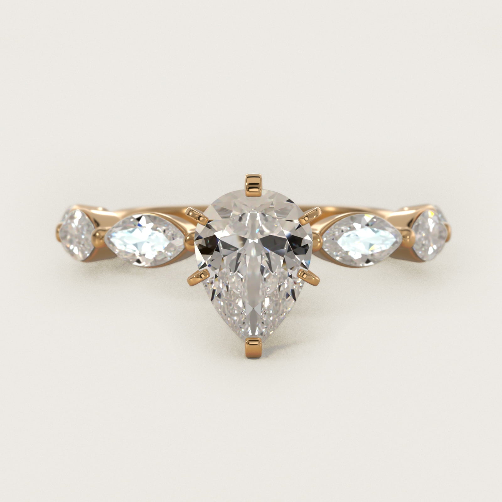 East West Marquise Cut Side Stone Diamond Engagement Ring In 14K Yellow Gold By James Allen - Pear Center