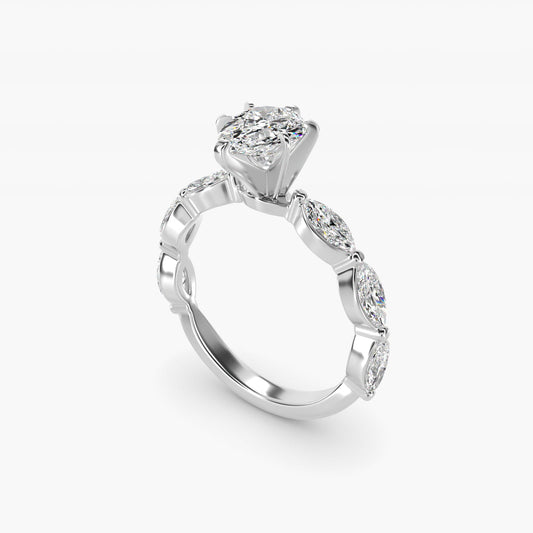 East West Marquise Cut Side Stone Diamond Engagement Ring In Platinum By James Allen - Pear Center
