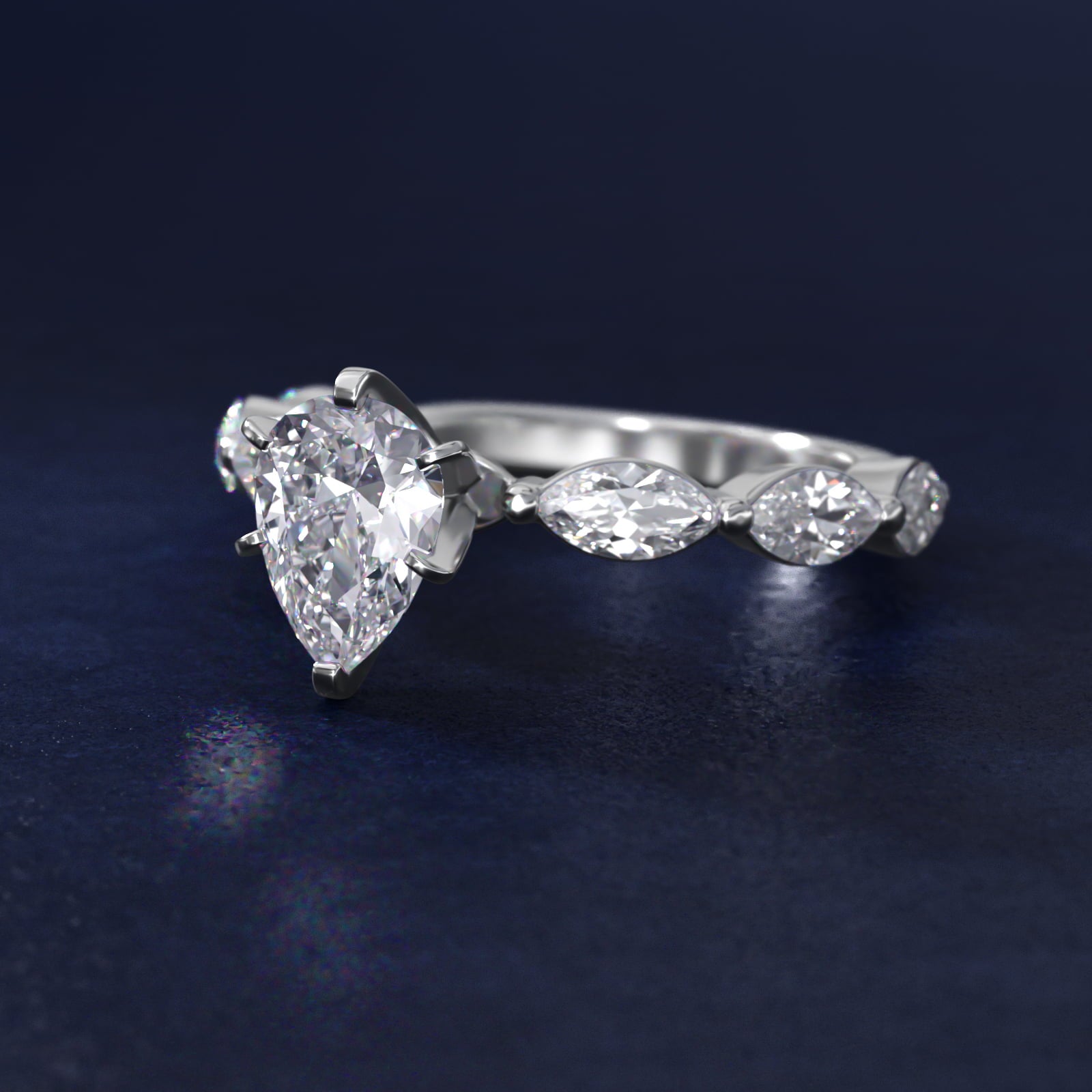 East West Marquise Cut Side Stone Diamond Engagement Ring In Platinum By James Allen - Pear Center