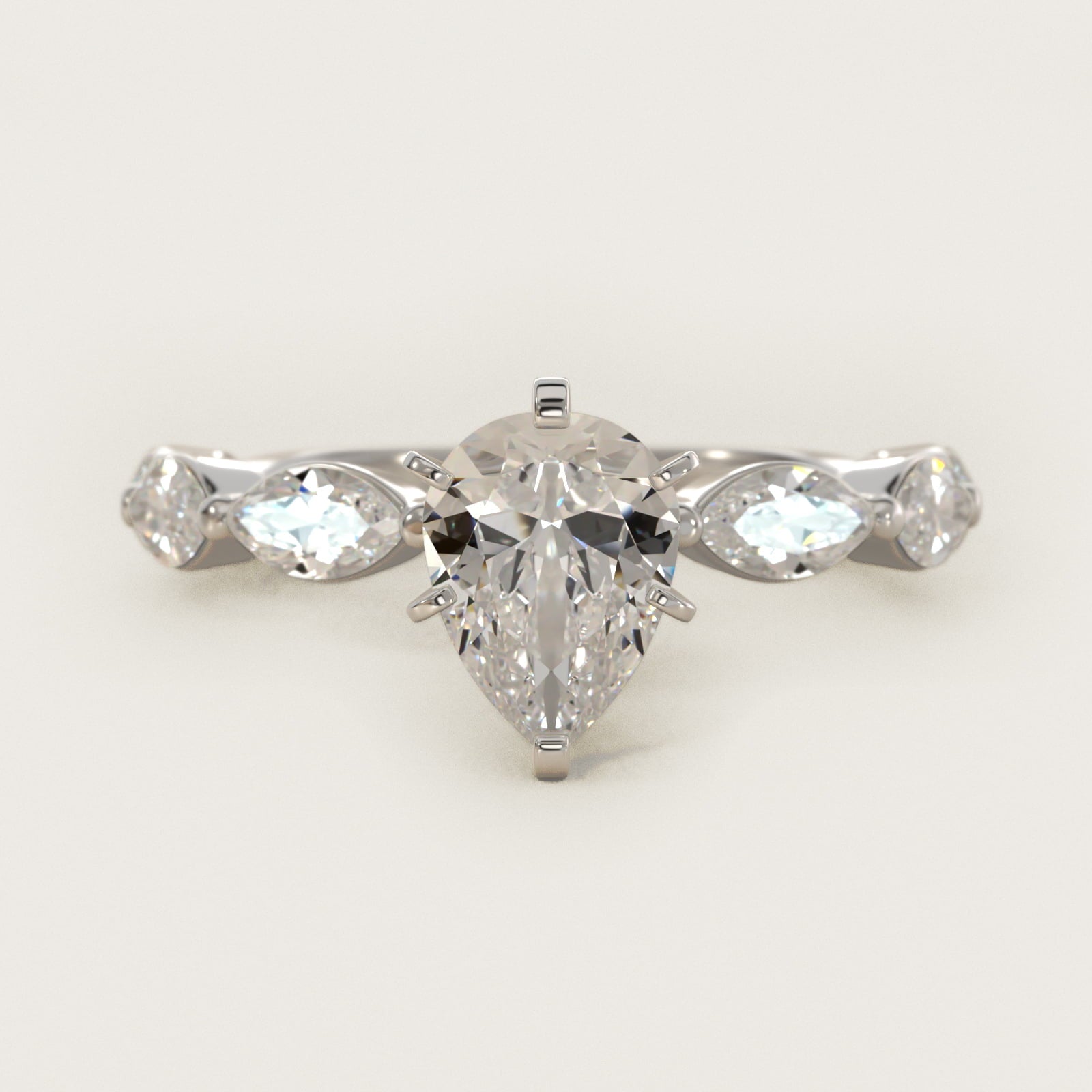 East West Marquise Cut Side Stone Diamond Engagement Ring In Platinum By James Allen - Pear Center
