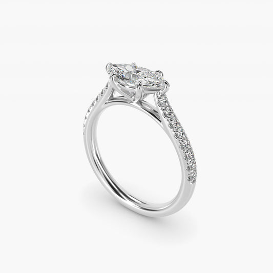 East West Diamond Engagement Ring in Platinum - Marquise Center