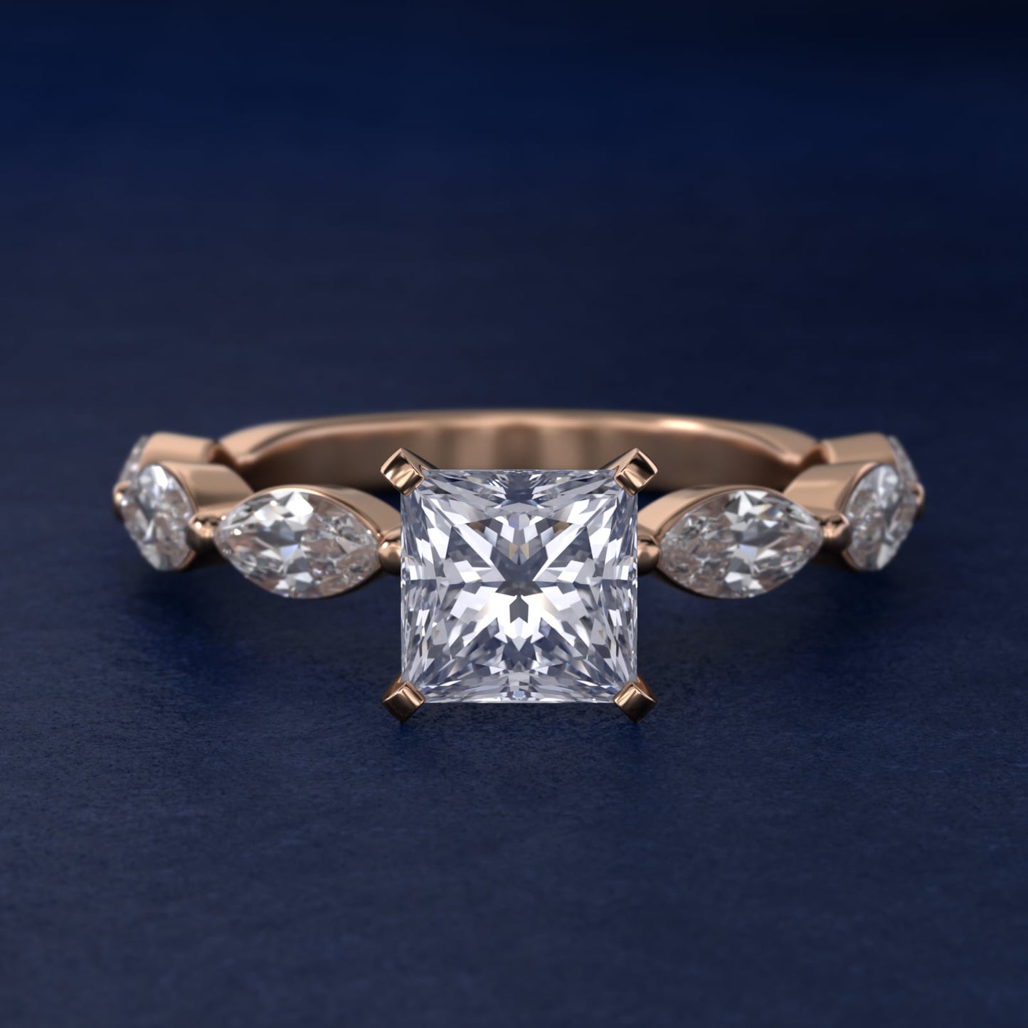 East West Marquise Cut Side Stone Diamond Engagement Ring In 18k Rose Gold By James Allen - Princess Center