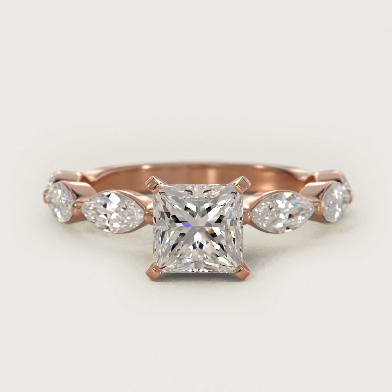 East West Marquise Cut Side Stone Diamond Engagement Ring In 14K Rose Gold By James Allen - Princess Center