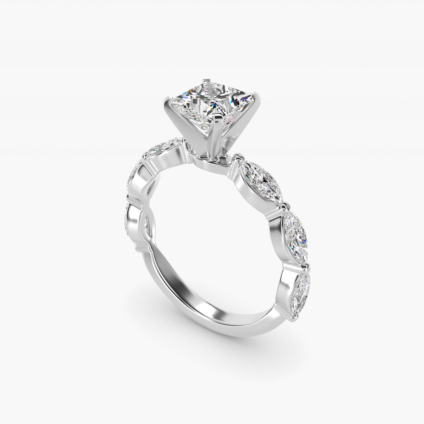 East West Marquise Cut Side Stone Diamond Engagement Ring In 14K White Gold By James Allen - Princess Center