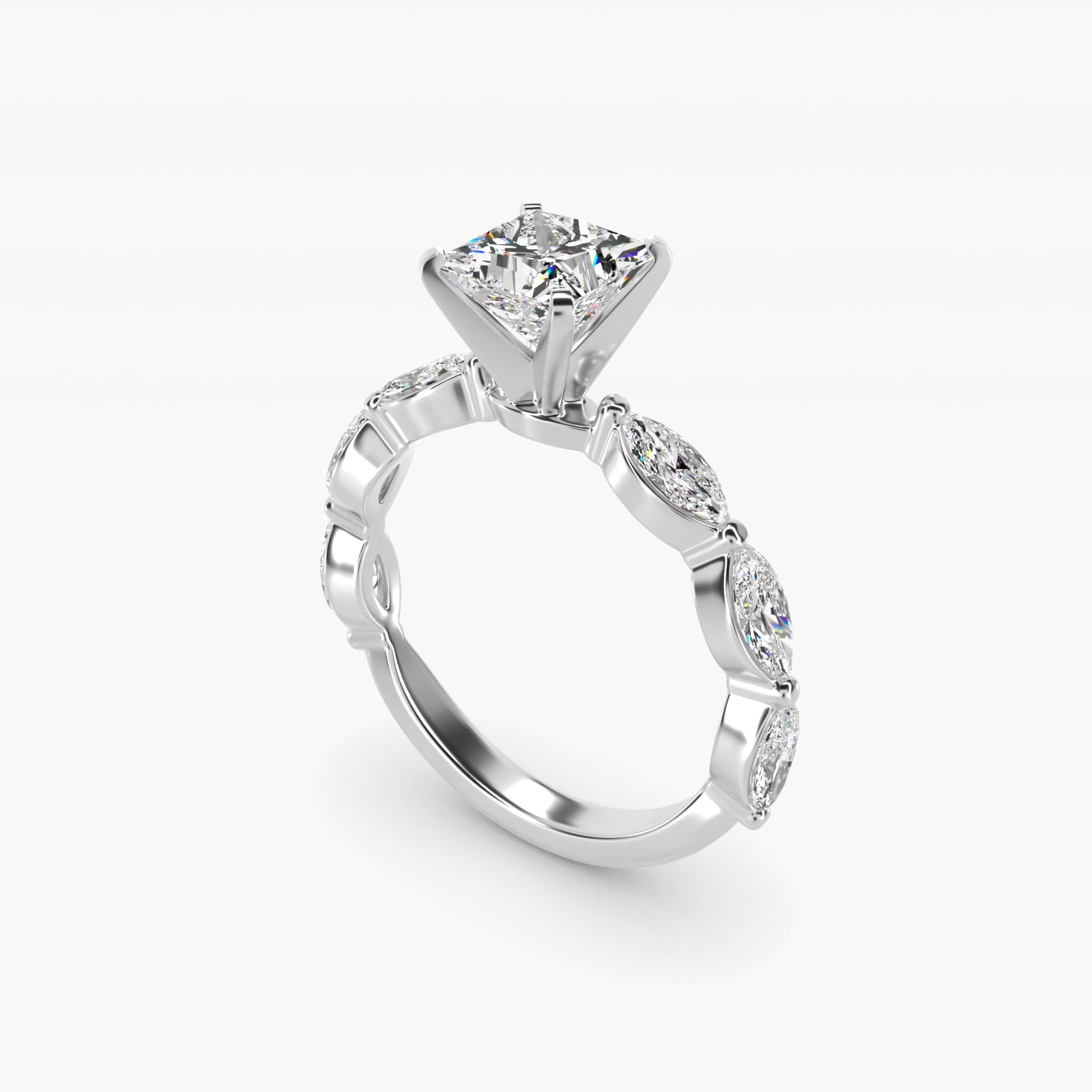 East West Marquise Cut Side Stone Diamond Engagement Ring In 18k White Gold By James Allen - Princess Center