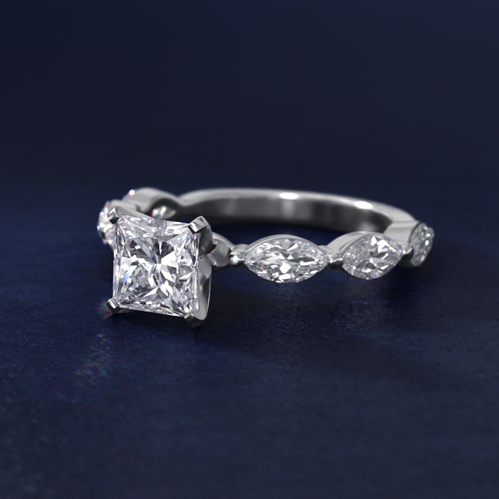 East West Marquise Cut Side Stone Diamond Engagement Ring In 14K White Gold By James Allen - Princess Center