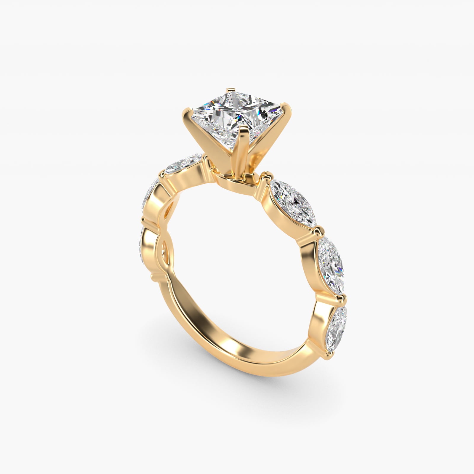 East West Marquise Cut Side Stone Diamond Engagement Ring In 18k Yellow Gold By James Allen - Princess Center