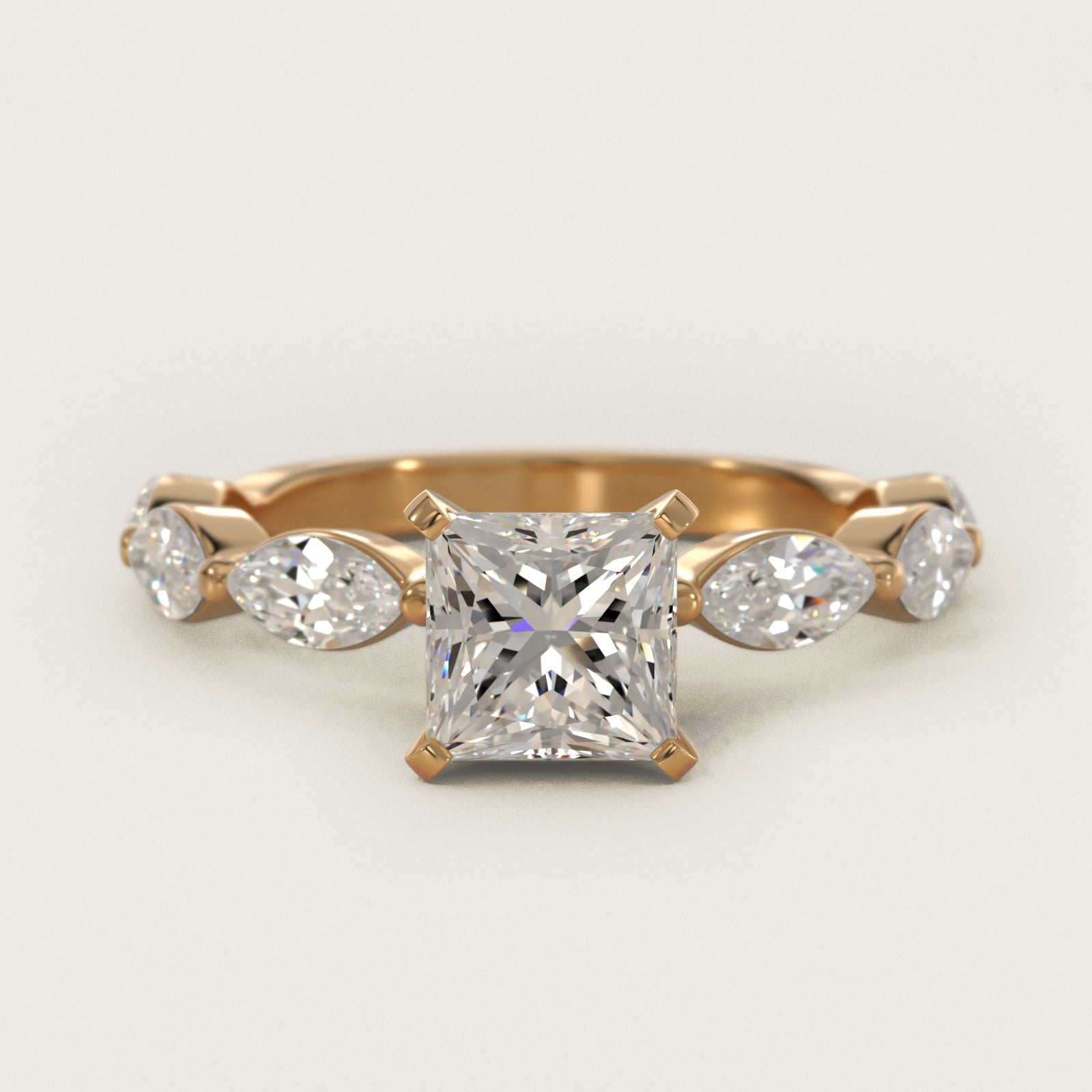 East West Marquise Cut Side Stone Diamond Engagement Ring In 14K Yellow Gold By James Allen - Princess Center
