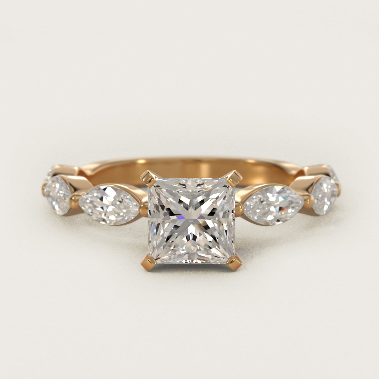 East West Marquise Cut Side Stone Diamond Engagement Ring In 18k Yellow Gold By James Allen - Princess Center