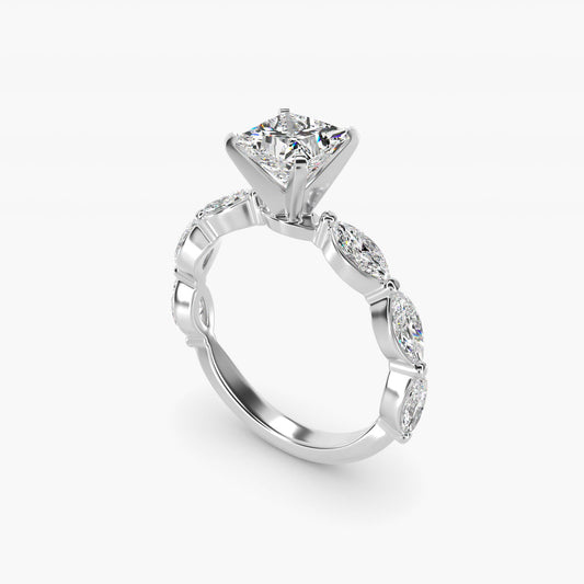 East West Marquise Cut Side Stone Diamond Engagement Ring In Platinum By James Allen - Princess Center