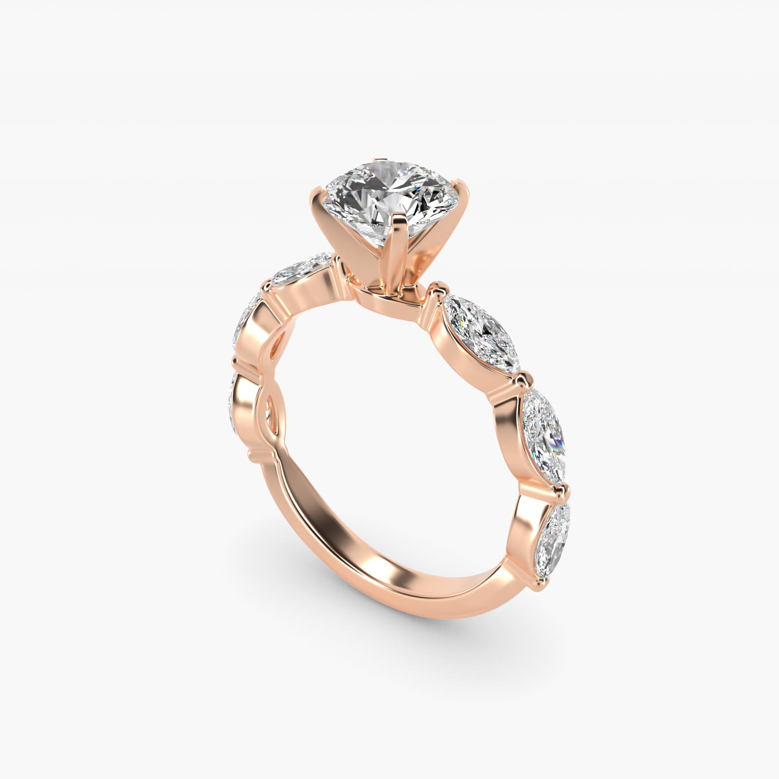 East West Marquise Cut Side Stone Diamond Engagement Ring In 14K Rose Gold By James Allen - Round Center