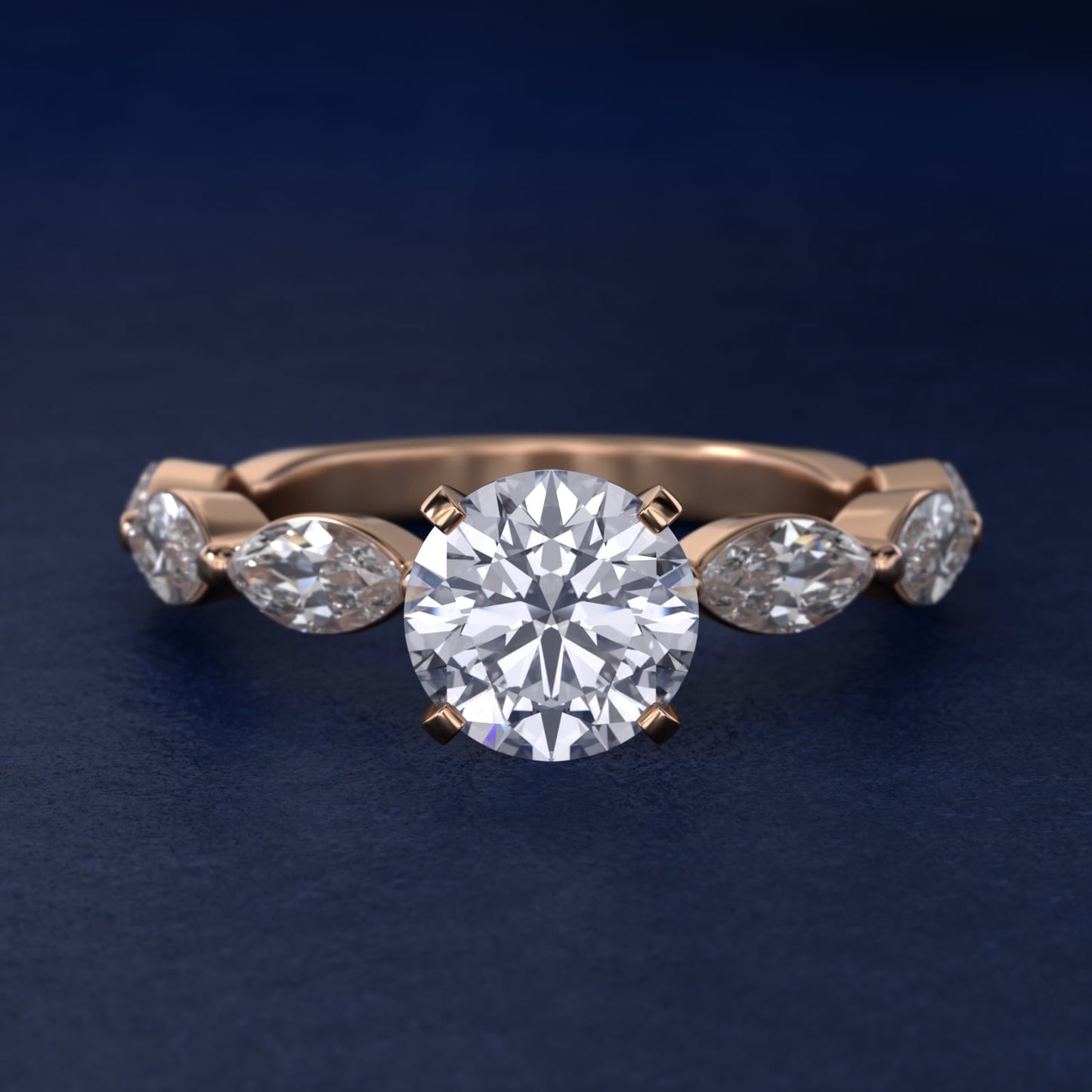East West Marquise Cut Side Stone Diamond Engagement Ring In 14K Rose Gold By James Allen - Round Center