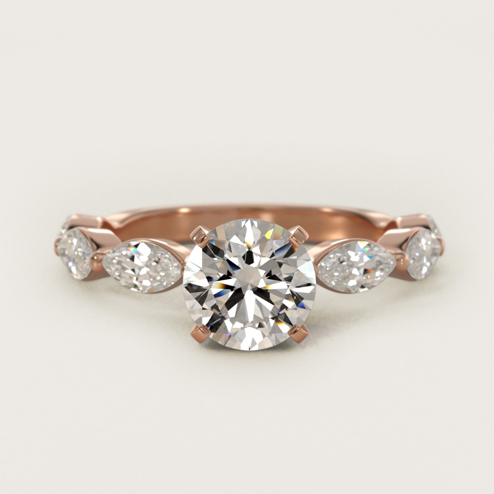 East West Marquise Cut Side Stone Diamond Engagement Ring In 14K Rose Gold By James Allen - Round Center