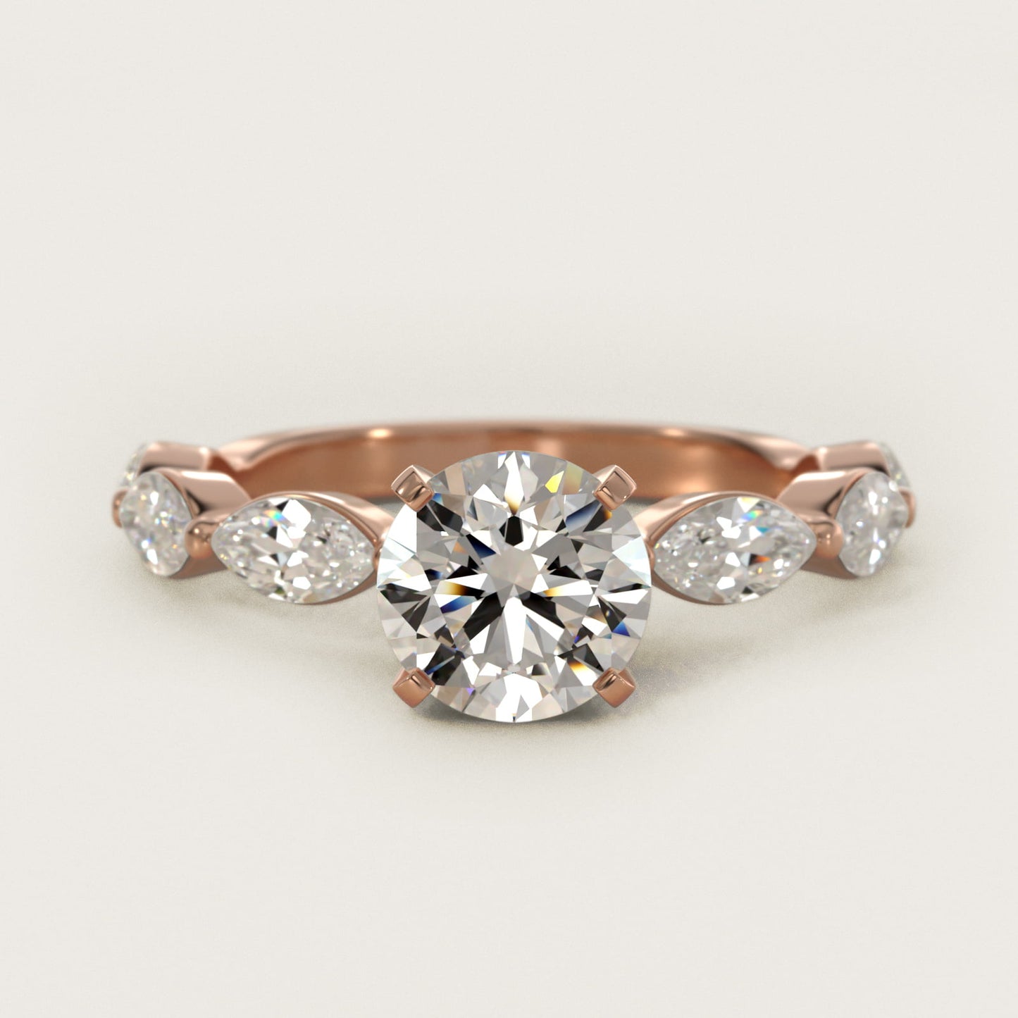 East West Marquise Cut Side Stone Diamond Engagement Ring In 18k Rose Gold By James Allen - Round Center